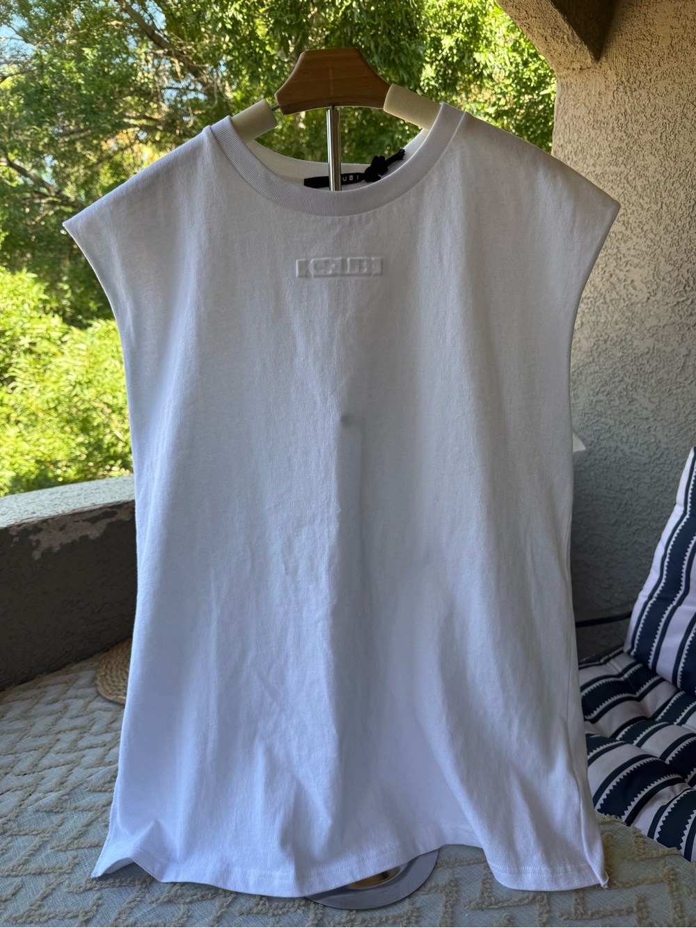 Ksubi White sleeveless Tee with white Logo name.